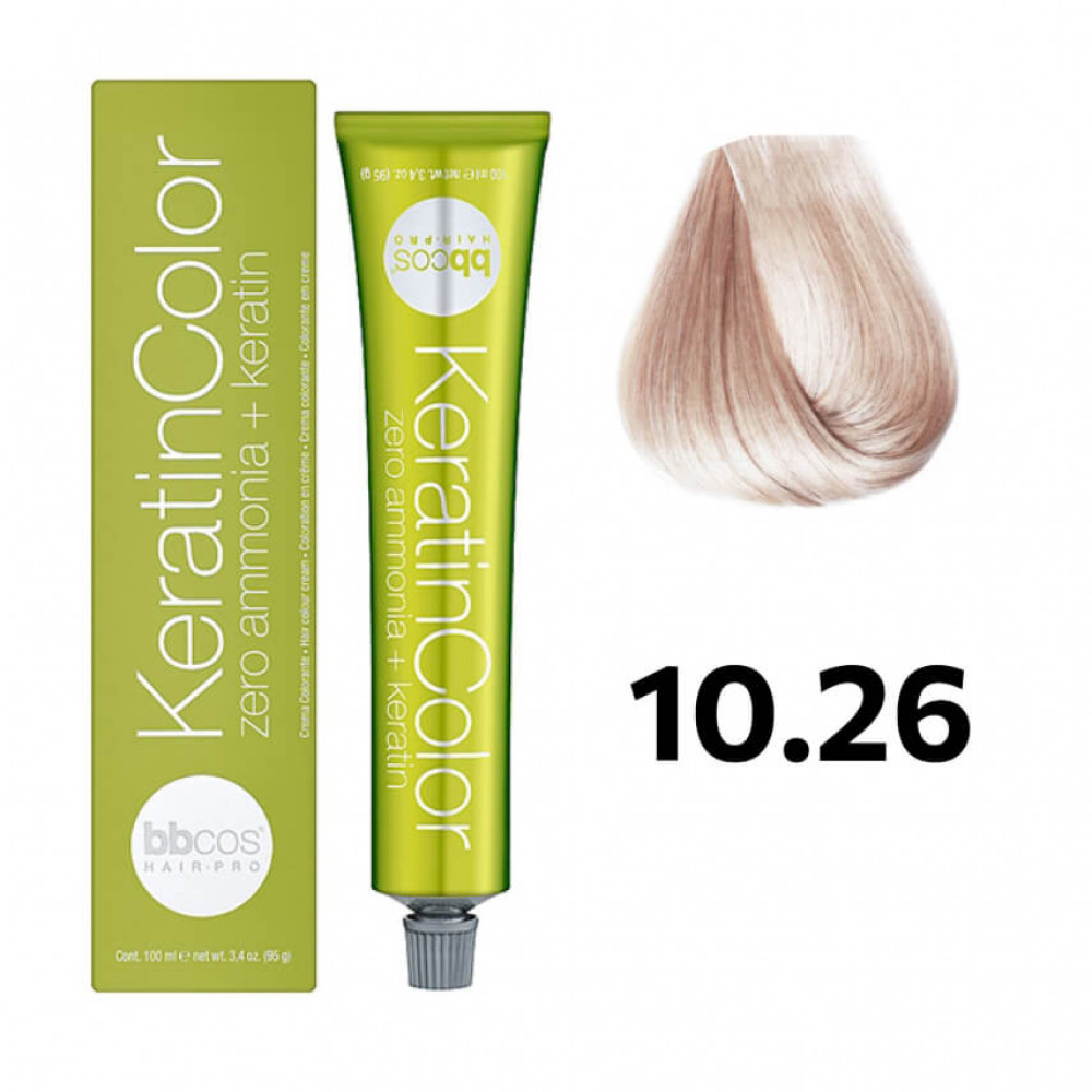 Bbcos KERATIN COLOR фарба для волосся 10/26 блондин екстра світлий рожевий, 100 ml