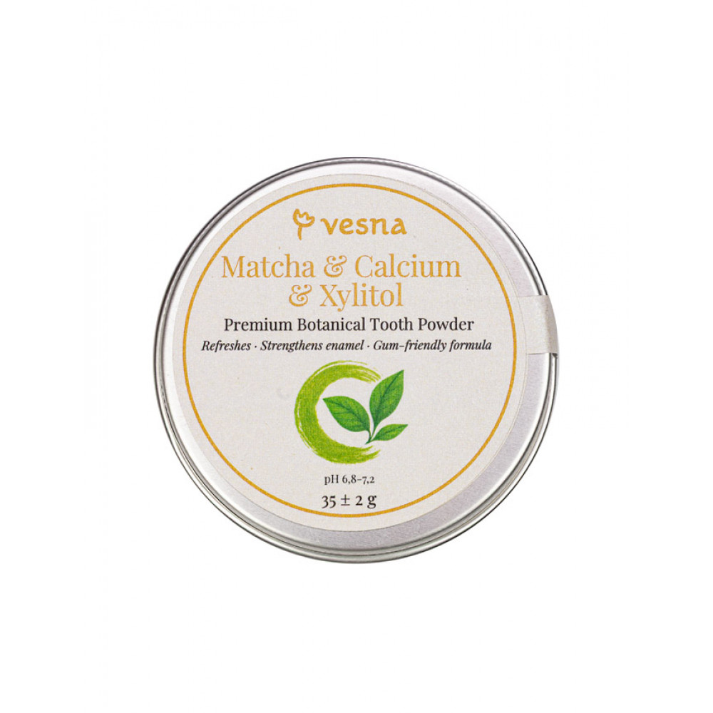 ТМ Vesna Преміальний зубний порошок Матча, Кальцій та Ксилітол ТМ Vesna Преміальний зубний порошок Матча, Кальцій та Ксилітол