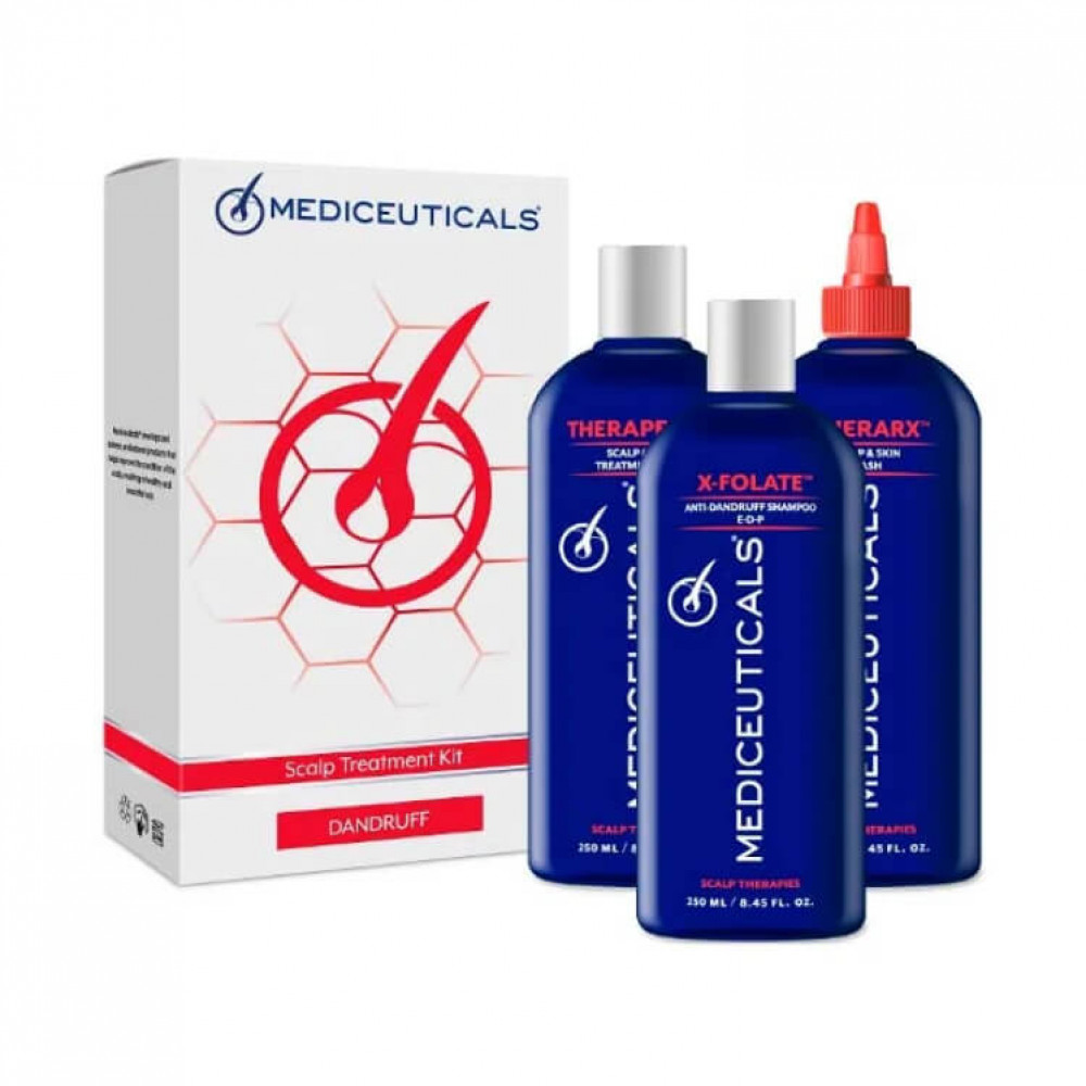 Mediceuticals Набор от перхоти Шампунь X-Folate 250ml, Кондиционер Therapeutic 250ml, Очищающий уход TheraRx 250ml