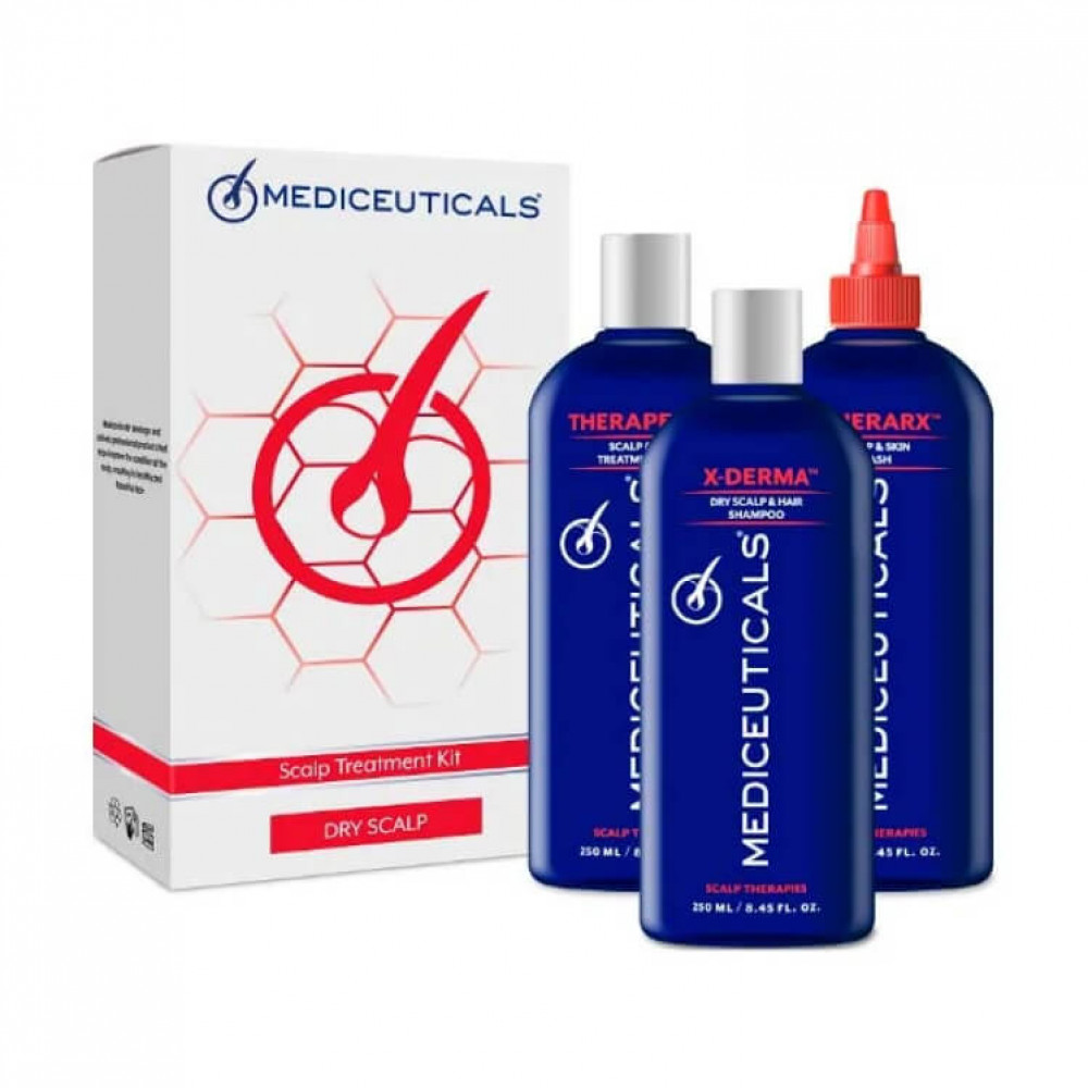 Mediceuticals Набор для сухой кожи головы Шампунь X-Derma 250ml, Кондиционер Therapeutic 250ml, Очищающий уход TheraRx 250ml