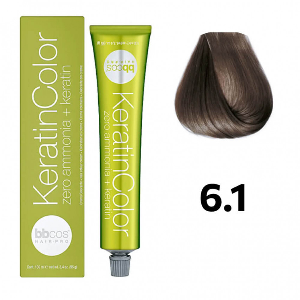 Bbcos KERATIN COLOR фарба для волосся 6/1 блондин темно-попелястий, 100 ml