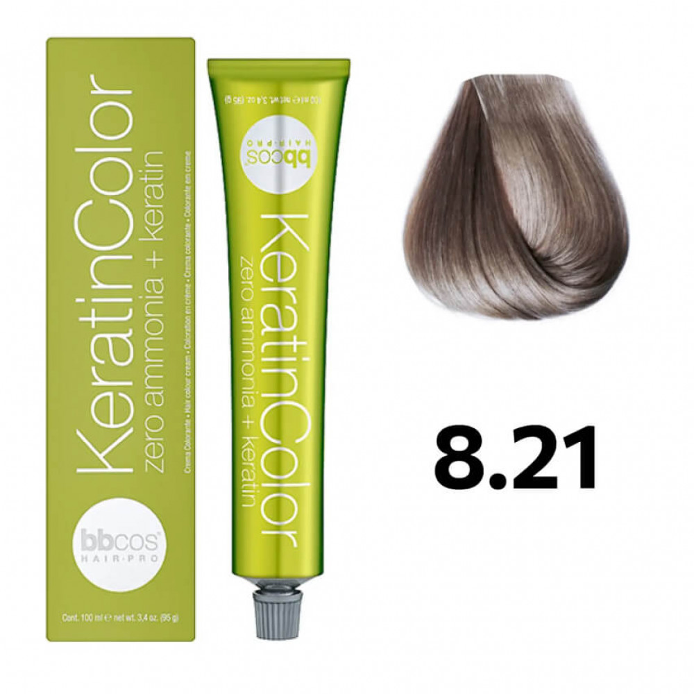 Bbcos KERATIN COLOR фарба для волосся 8/21 блондин світло-попелястий фіолетовий, 100 ml