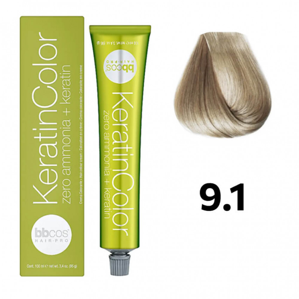 Bbcos KERATIN COLOR фарба для волосся 9/1 блондин дуже світло-попелястий, 100 ml