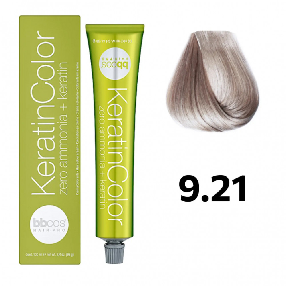 Bbcos KERATIN COLOR фарба для волосся 9/21 блондин дуже світлий попелястий фіолетовий, 100 ml