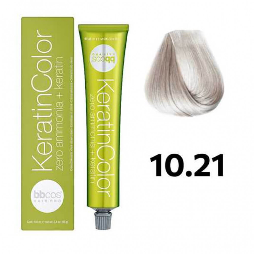 Bbcos KERATIN COLOR краска для волос 10/21 блондин экстра светлый фиолетовый пепельный, 100 ml