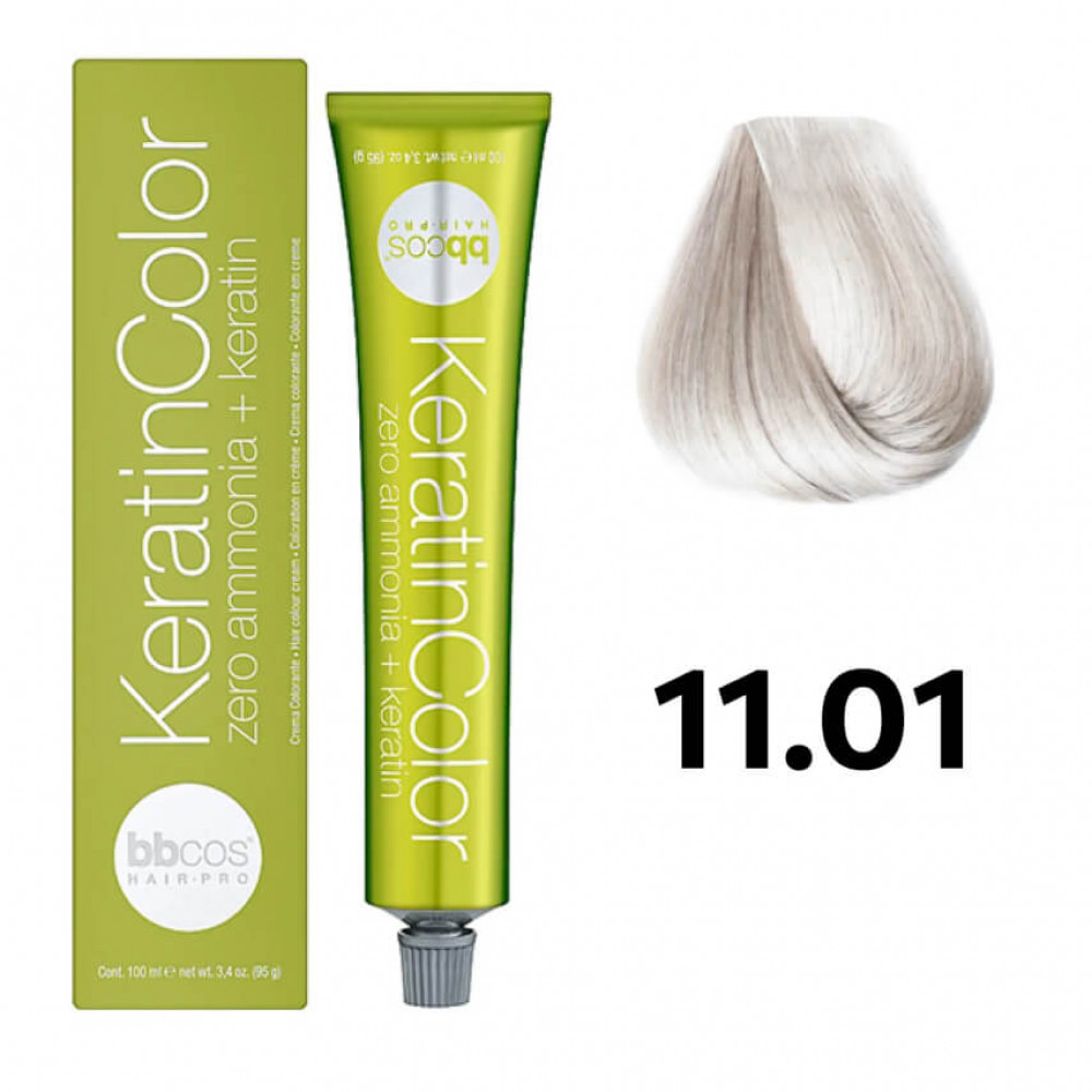 Bbcos KERATIN COLOR краска для волос 11/01 блондин очень светлый натуральный пепельный, 100 ml