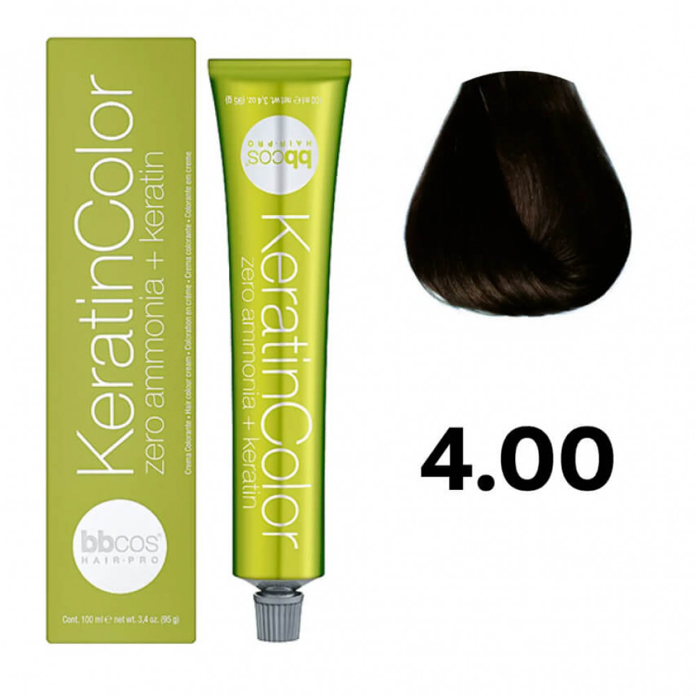 Bbcos KERATIN COLOR фарба для волосся 4/00 каштановий натуральний інтенсивний , 100 ml