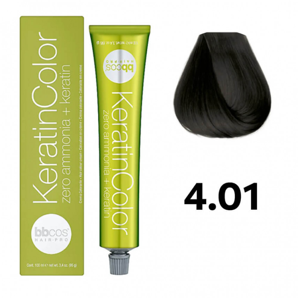 Bbcos KERATIN COLOR фарба для волосся 4/01 каштановий натуральний попелястий, 100 ml