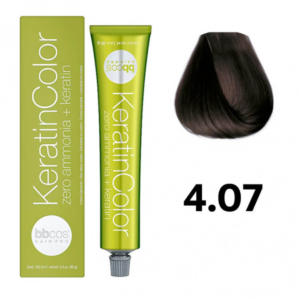 Bbcos KERATIN COLOR фарба для волосся 4/07 каштановий натуральний табачний, 100 ml