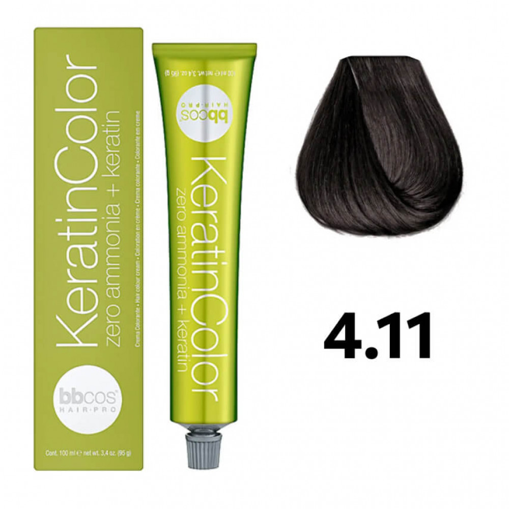 Bbcos KERATIN COLOR фарба для волосся 4/11 каштановий натуральний інтенсивний попелястий, 100 ml