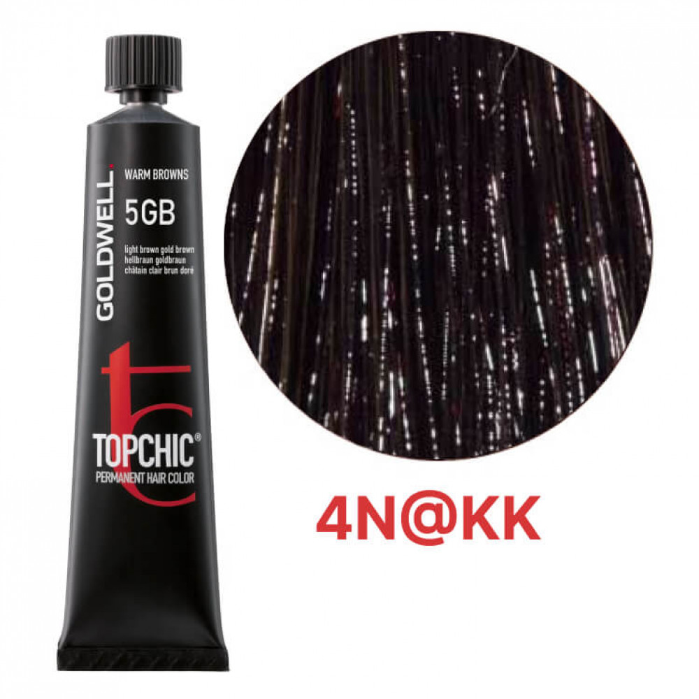 Стійка професійна фарба для волосся Goldwell Topchic Hair Color Coloration 4N@KK Середньо-коричневий підсвічений інтенсивний мідний, 60мл