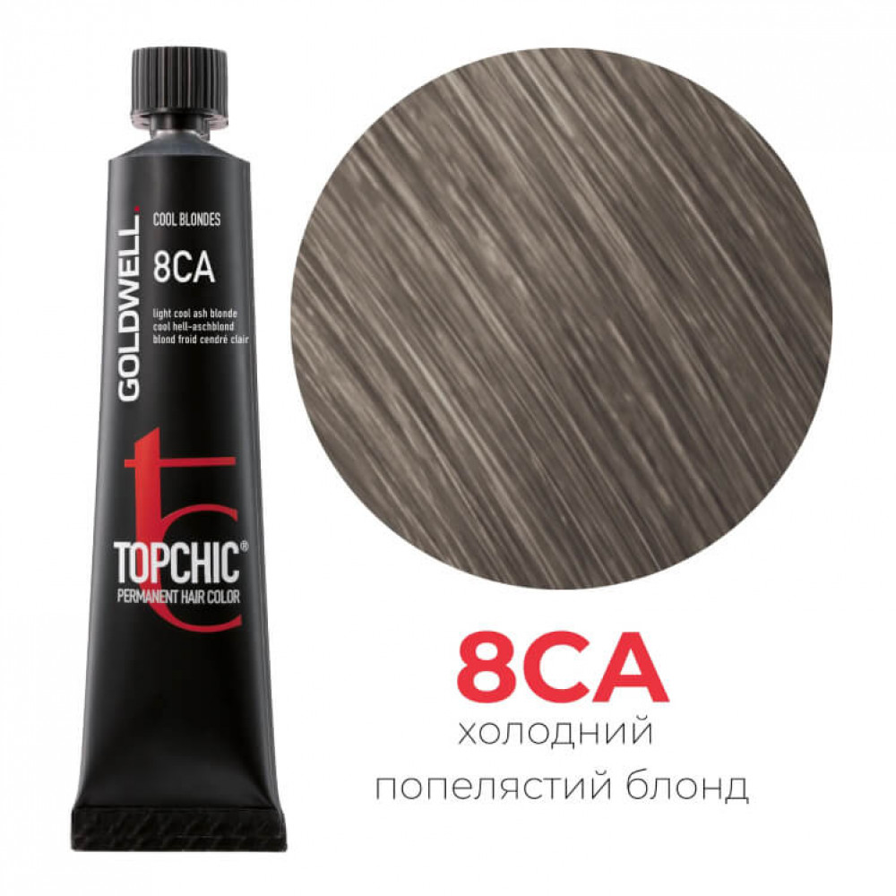 Стійка професійна фарба для волосся Goldwell Topchic Hair Color Coloration 8CA світлий холодний попелястий блондин, 60мл