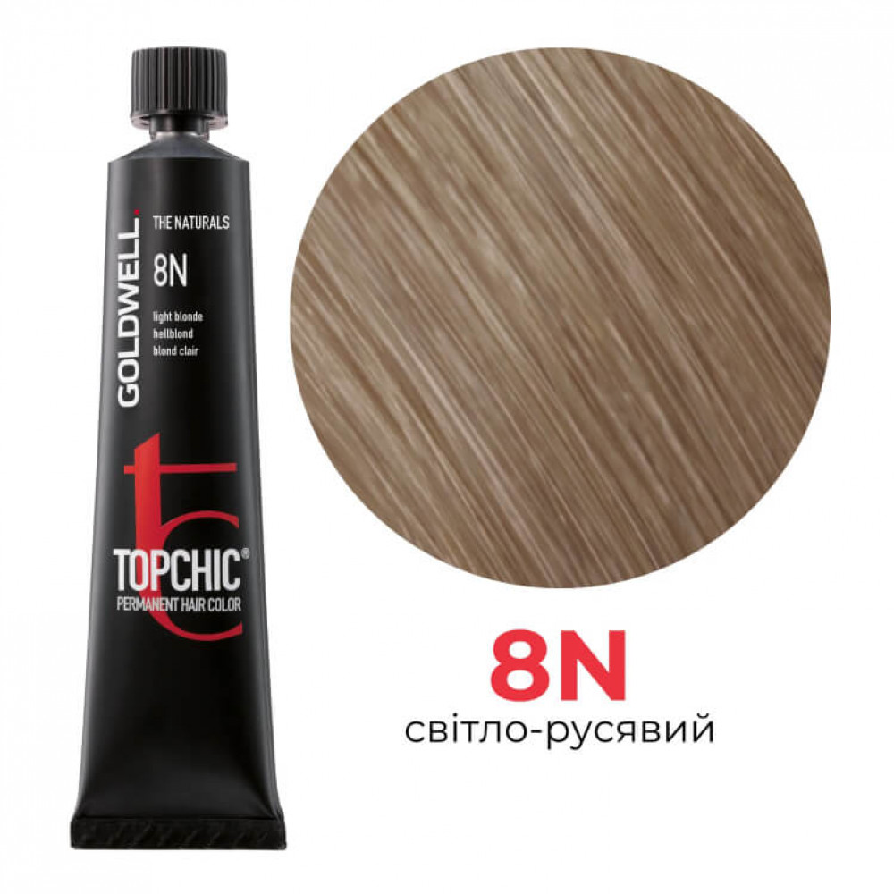 Стійка професійна фарба для волосся Goldwell Topchic Hair Color Coloration 8N світлий блондин, 60мл