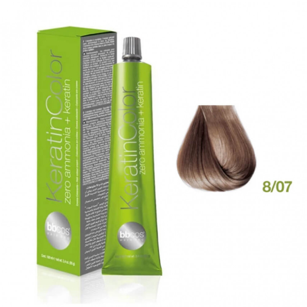 Bbcos KERATIN COLOR фарба для волосся 8/07 табак світлий, 100 ml