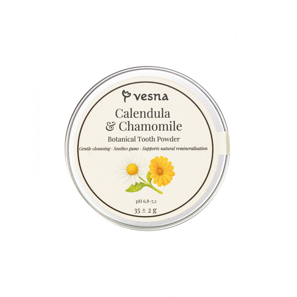 ТМ Vesna Заспокійливий зубний порошок Календула і Ромашка ТМ Vesna Заспокійливий зубний порошок Календула і Ромашка