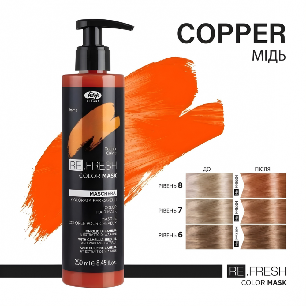Безаммиачная оттеночная маска Lisap REFRESH - Медный 250 ml