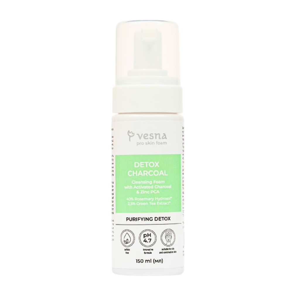ТМ Vesna Очищувальна пінка для обличчя DETOX CHARCOAL з вугіллям та Zinc PCA 150 ml