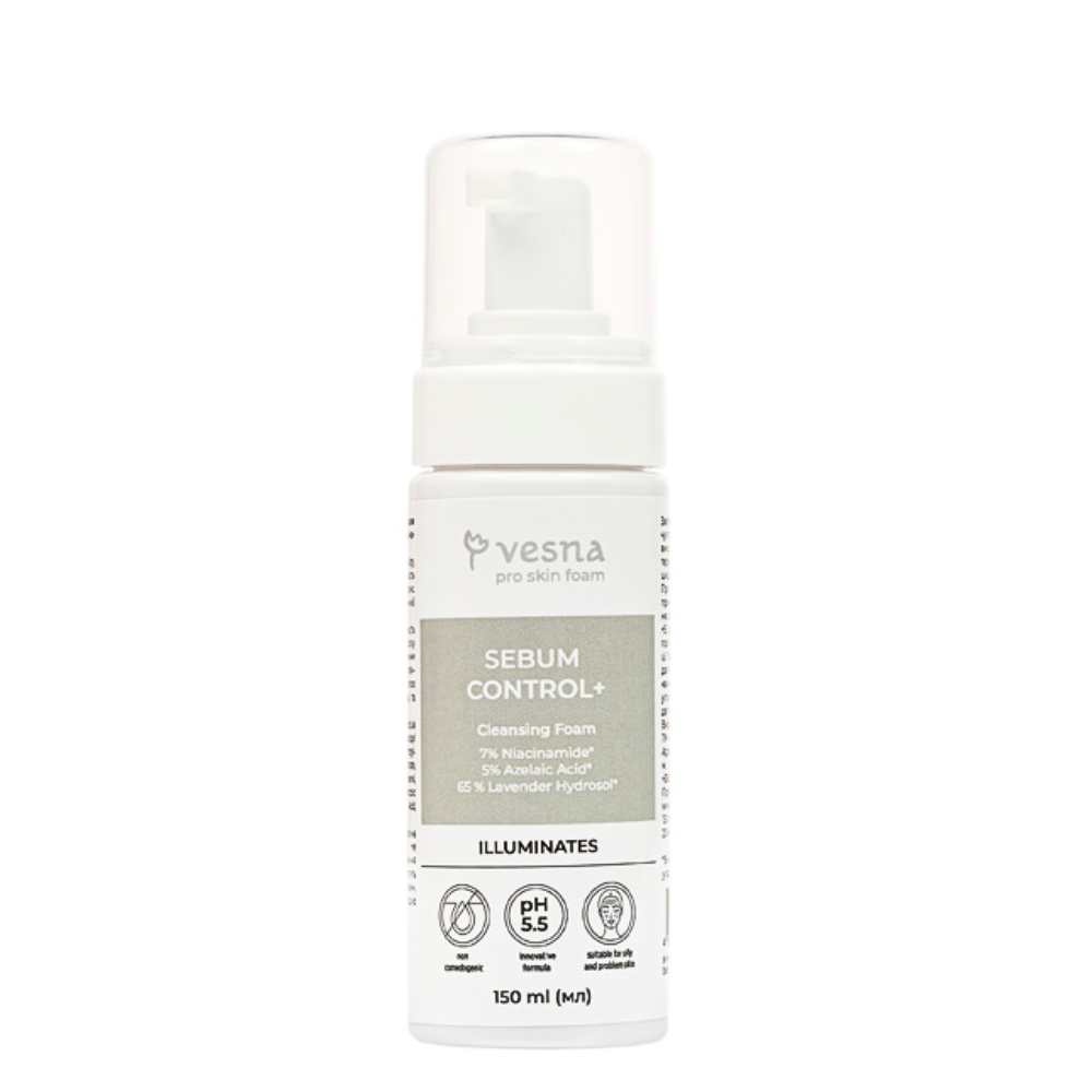 ТМ Vesna Очищувальна пінка Sebum Control+ з лавандовою водою, ніацинамідом та азелаїновою кислотою 150 ml