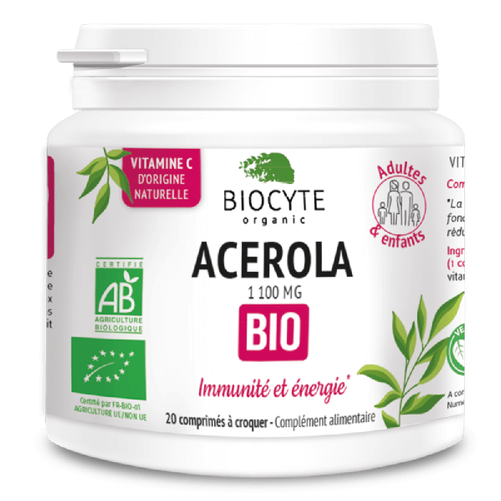 Biocyte Acerola Bio Aцерола помогает уменьшить усталость и способствует функционированию иммунной системы благодаря витамину C, 20 капсул