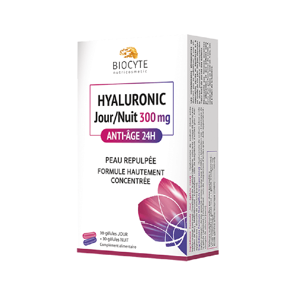 Biocyte Hyaluronic Jour/Nuit 400Mg Добавка диетическая с концентрированной формулой наполняет кожу, заполняет морщины и возвращает лицу объем, 30 капсул