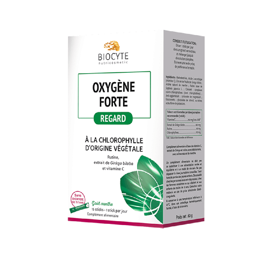 Biocyte Oxygene Forte Добавка дієтична у формі порошку призначений для втомленої шкіри та тих, у кого яскраво виражені темні кола, 15 стіків