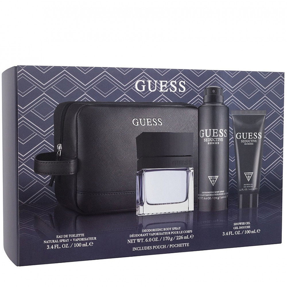 Набор Guess Seductive Homme для мужчин (оригинал) - set (edt 100 ml + sh/g 100 ml + b/s 226 ml + pouch)