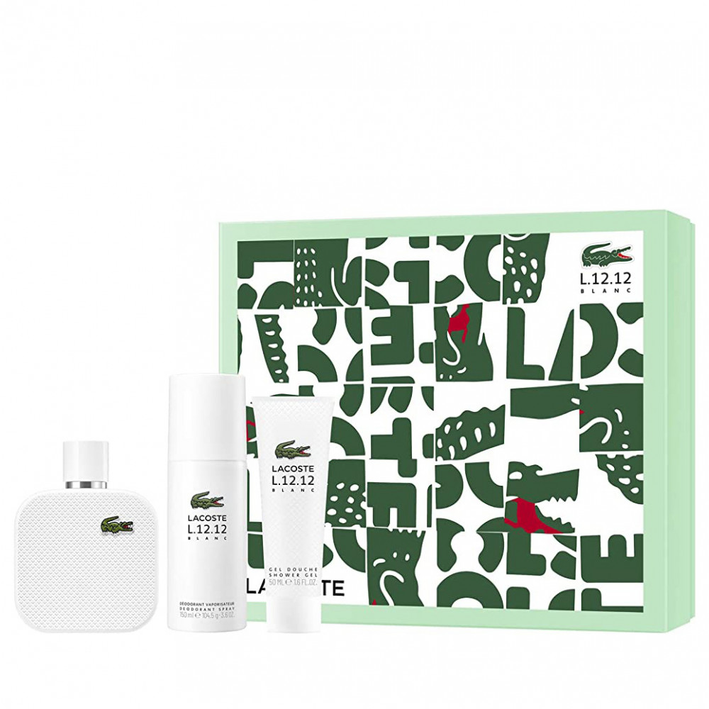 Набор Lacoste Eau De L.12.12 Blanc для мужчин (оригинал) - set (edt 100 ml + sh/g 50 ml + deo spray 150 ml)